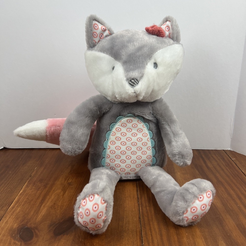 Levtex Fiona Baby Plush Gray Fox Stuffed Animal Toy Pink Tail